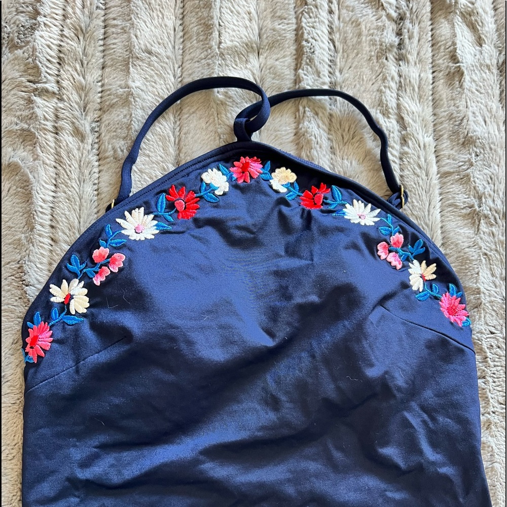 Kate Spade New York navy floral-embroidered high neck one piece swimsuit